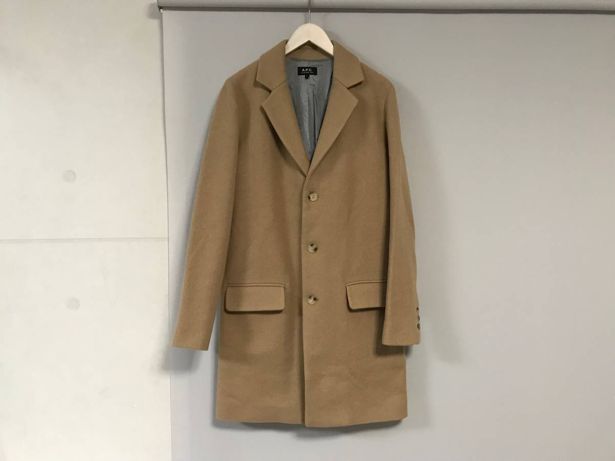 極美品本物アーペーセーAPCウールロングチェスターコートジャケットライトベージュメンズビジネススーツSモード拍卖