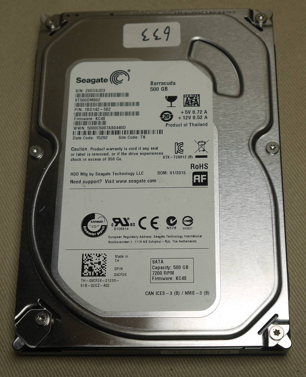 SEAGATE ST500DM002-1BD142 500GB SATA エラーなし 633拍卖
