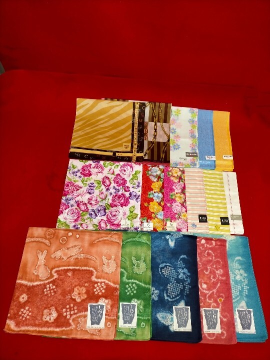 ハンカチ 全16枚 POLO marielclaire他 ブランド 花柄 11枚 シンプルデザイン各種 絞り綿ハンカチ5枚・拍卖