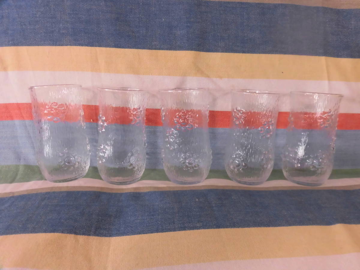 ●5点まとめて●昭和レトロな花柄のグラス●可愛いガラスのコップ/タンブラー/アデリアピコット/北欧好きな方にも♪/おしゃれ拍卖