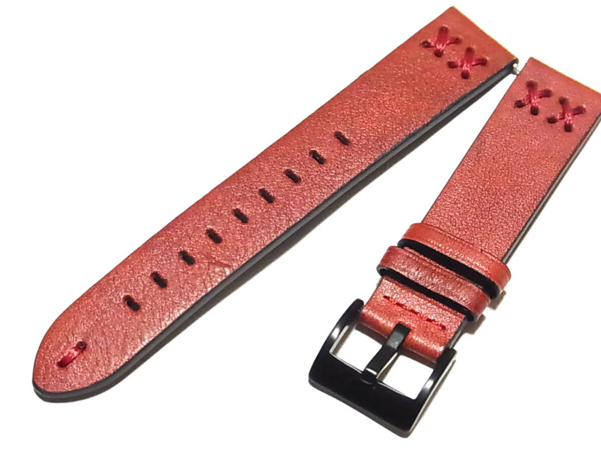 訳)手縫い ミリタリースタイル クロス縫いレザー ボルドー 20mm 17CROSS21拍卖