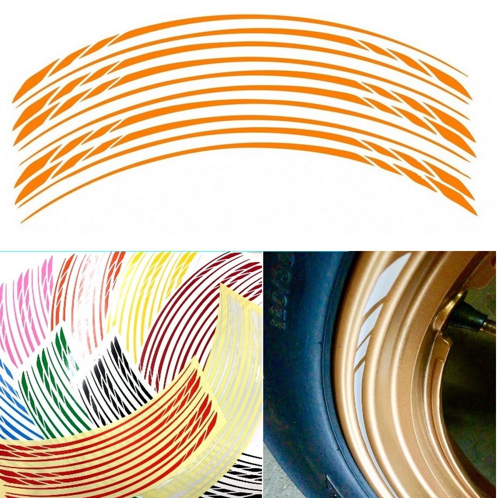 バイク 車 ホイール リムステッカー スリム幅 ストロボライン 【オレンジ10枚】(1台分8枚+予備2枚) リムラインテープ ホイールリムライン拍卖