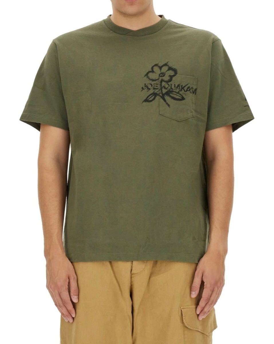 【美品】ENGINEERED GARMENTS エンジニアードガーメンツ グリーン ポケット 花 フラワー オリーブ 半袖 Tシャツ 定価14,700円 メンズL拍卖