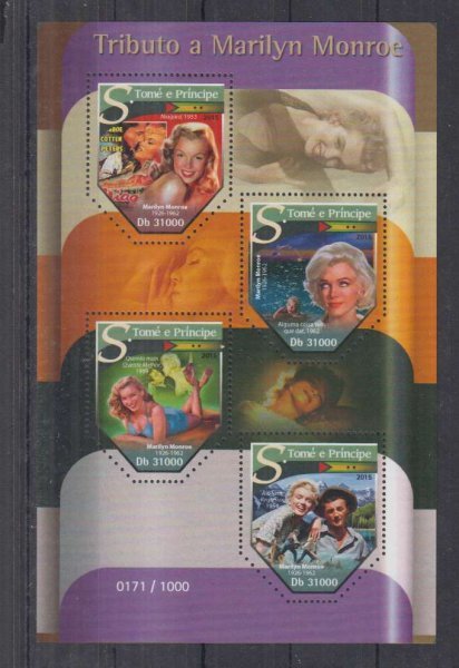 サントメプリンシペ切手『マリリン・モンロー』4枚シート 2015拍卖
