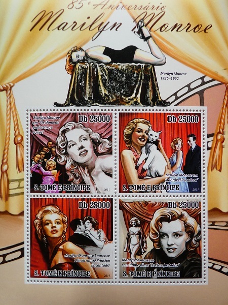 サントメプリンシペ切手『マリリン・モンロー生誕85周年』4枚シート 2011拍卖