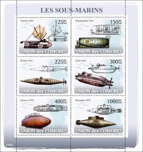 コモロ切手『潜水艦』6枚シート 2008拍卖