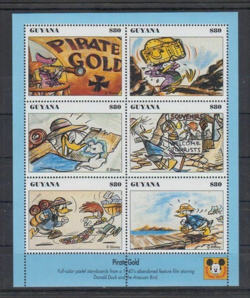ガイアナ切手『ディズニー』(Pirate Gold) 6枚シート拍卖