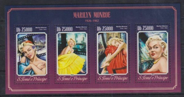 サントメプリンシペ切手『マリリン・モンロー』4枚シート 2014拍卖