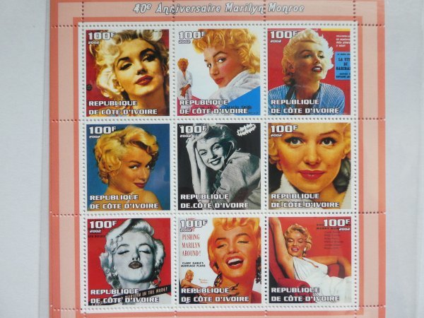 コートジボワール切手『マリリン・モンロー逝去40周年』9枚シート 2002 A拍卖
