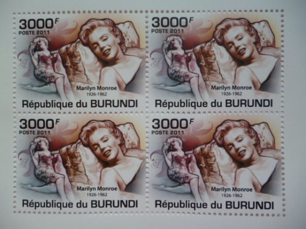 特価!(画像4枚) ブルンジ切手『マリリンモンロー』田形 4シートセット 2011拍卖