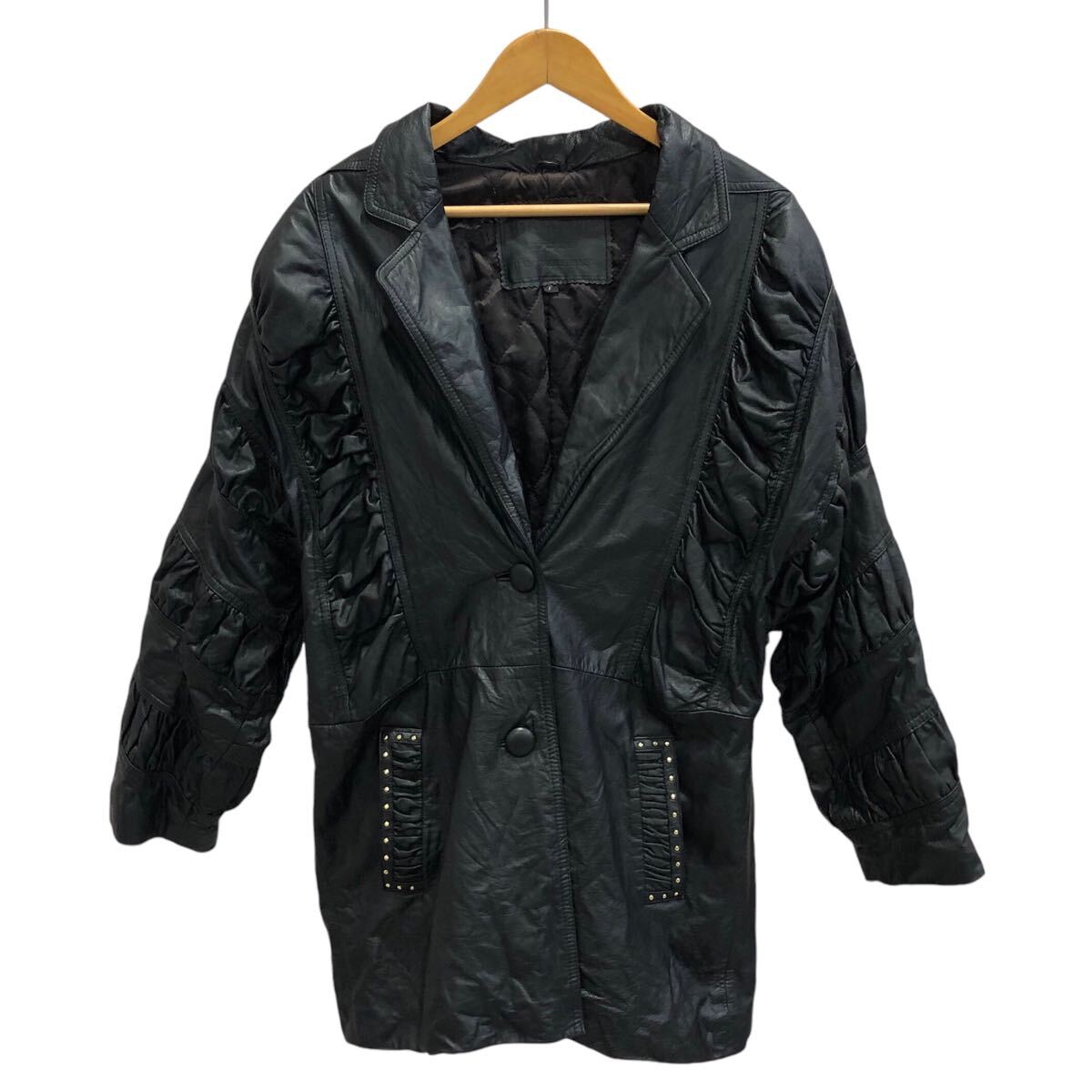 CHAMYPIC レザージャケット コート レザー ブラック ロングコート ジャケット アウター 黒 本革 牛革 サイズフリー ■1007KH④拍卖