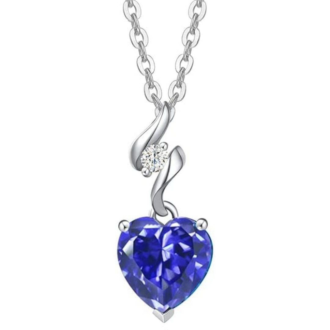 天然ダイヤモンド ネックレス レディース 誕生石 タンザナイト K14 ホワイトゴールド ハート シルバーチェーン 誕生日 記念日 プレゼント拍卖