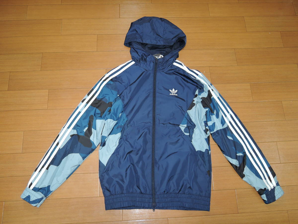 新品 アディダスオリジナルス adidas パーカー ジャケット S 紺 迷彩 薄手 originals拍卖