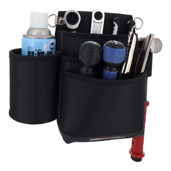 【サイドにホルダー付きの腰袋】DBLTACT ビスカップ付き3段腰袋 DT-33-BK ※581951拍卖