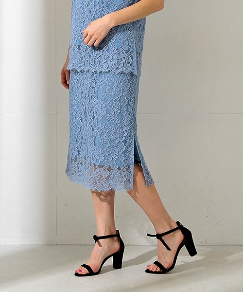 新品同様 定価2.5万 デミルクスビームス リバーレースタイトスカート 36 ブルー拍卖