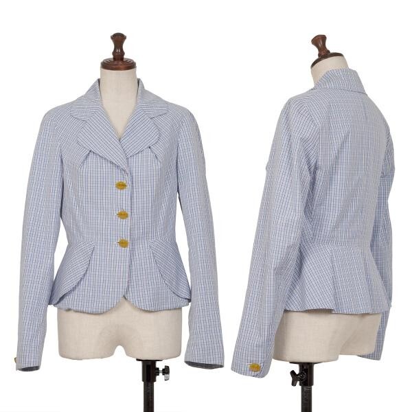 ヴィヴィアンウエストウッドVivienne Westwood 旧赤タグ コットングラフチェックジャケット 水色40拍卖