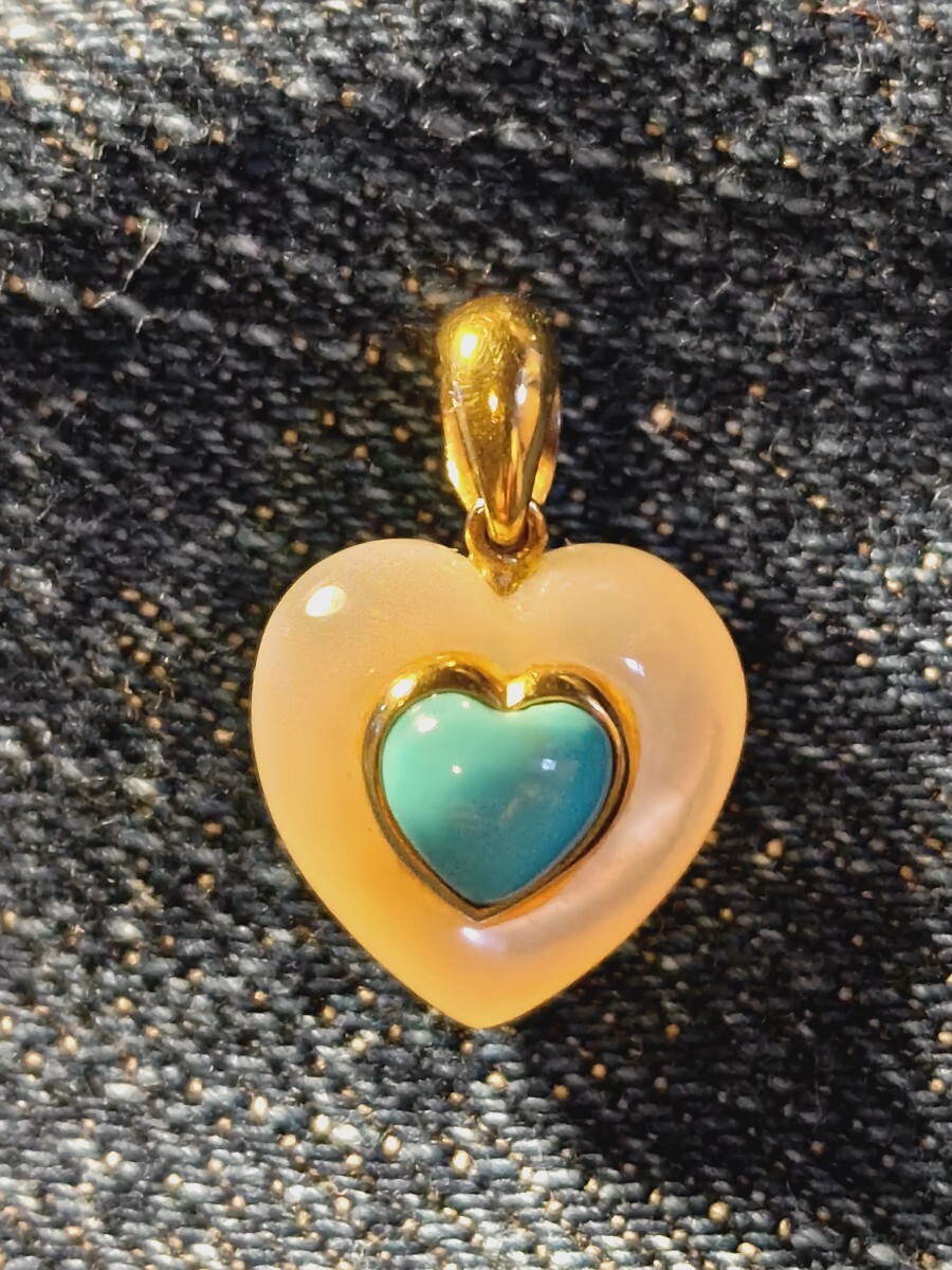ハート型 ペンダントトップ ターコイズ K18 ムーンストーン ユーズド品拍卖