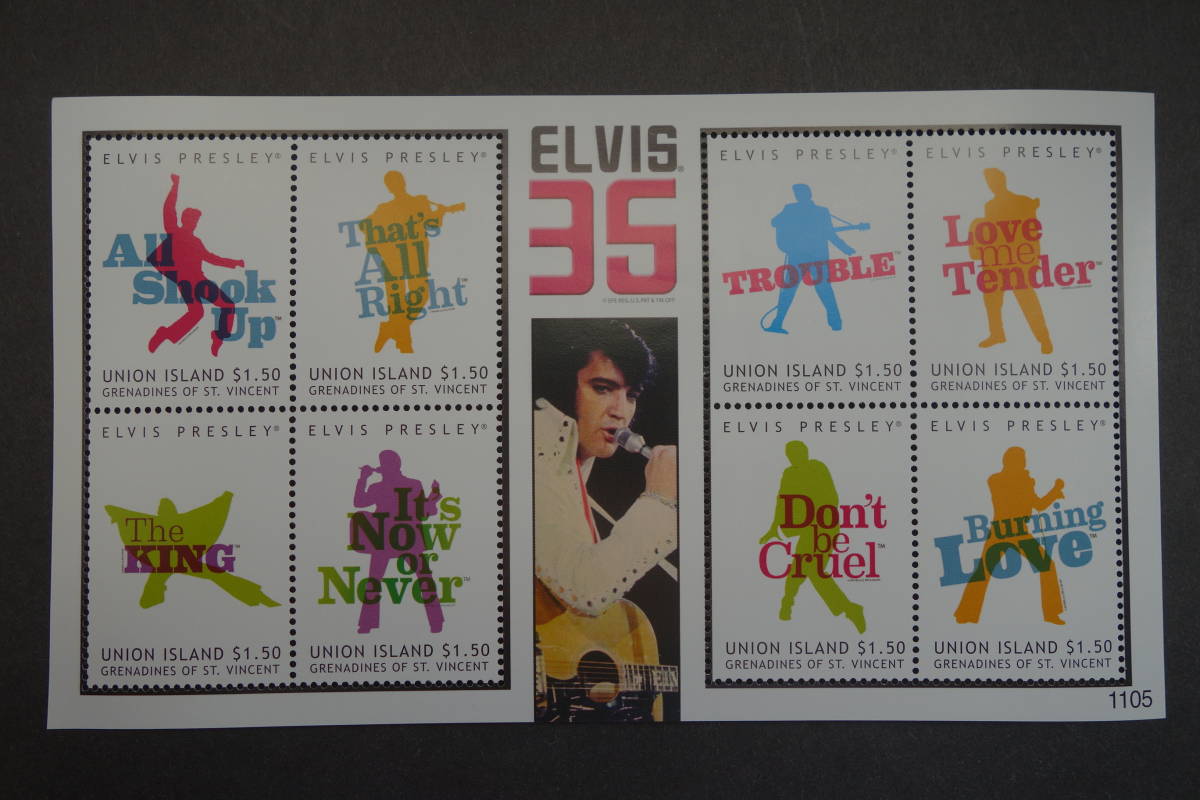 外国切手:セントヴィンセント・グレナディーン領ユニオン島切手 「エルビス・プレスリー没後35年」8種m/s 未使用拍卖