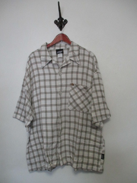 キナリ×カーキチェック柄5分袖開襟シャツ(USED)91819拍卖