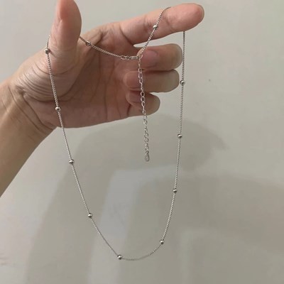ネックレス S925 シルバー シンプル ビーズ レディース メンズ collares 繊細 鎖骨 チェーン silver 長さ 40cm アジャスター5cm #C132-14拍卖