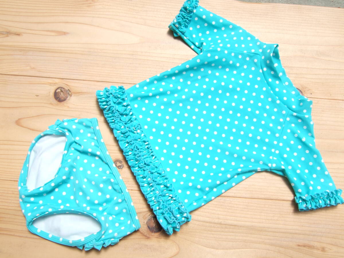 USED!キッズ女の子ruffle buttsブルーグリーンセパレート水着18ー24mサイズ100センチくらい拍卖