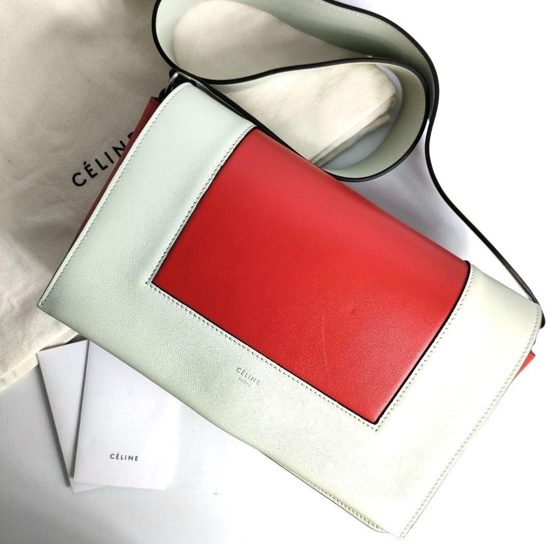 【極美品】 CELINE セリーヌ フレームバッグ バイカラー ショルダー バッグ 赤 白 肩掛け クロスボディ 通勤 ビジネス レディース 人気拍卖