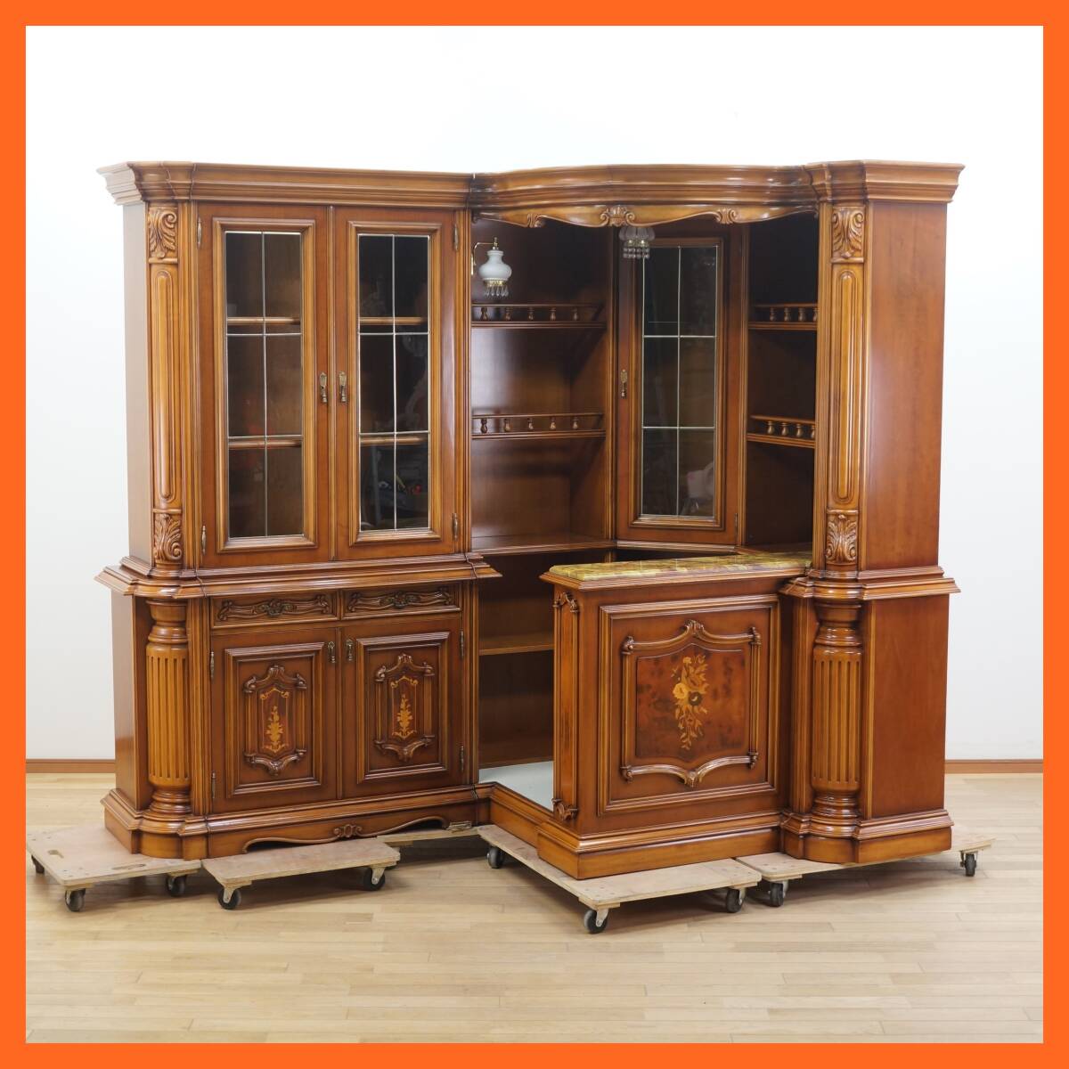 東ハ:【イタリアインテリア】大型 バーキャビネット 全幅約245㎝ バーカウンターセット 飾り棚 ダイニング リビング 収納家具 ★直接引取拍卖