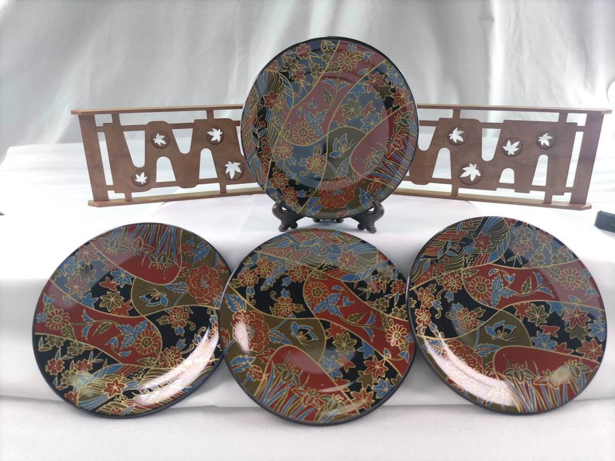壘龜【美品】翠泉 小皿 4枚セット 着物柄 友禅柄 醤油皿 豆皿 銘々皿 食器 和風 レトロ 日本 陶器 焼物 皿 節句 縁起物 行事 おもてなし拍卖