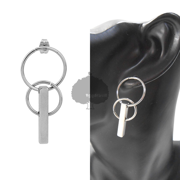 YGG★新品 二連サークル&バー ピアス 銀 シルバー NINE PERCENT ジョンジョン着 韓流拍卖
