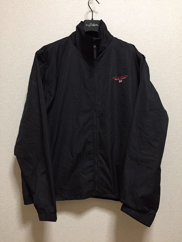 80's90's POLO SPORT RALPH LAUREN ナイロンジャケット 2Way ナイロンブルゾン ジップアップ L 黒/USA古着拍卖