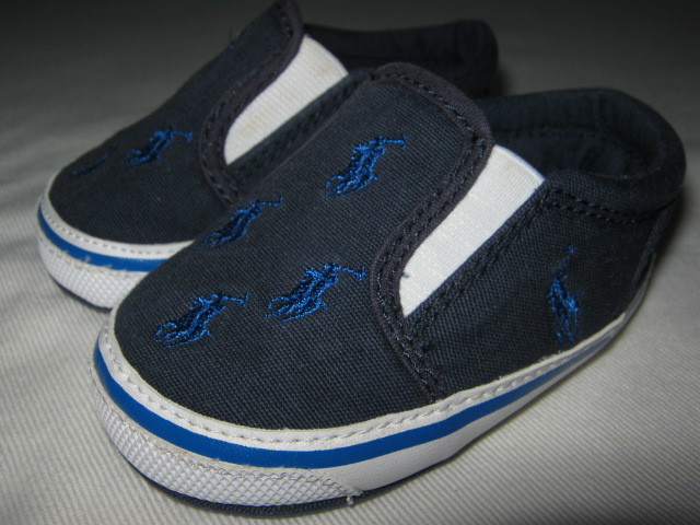 ★中古品 箱無し POLO RALPH LAUREN ポロ ラルフローレン ベビーシューズ BAL HARBOUR REPEAT バル ハーバー リピート US3 9cm 靴 紺×青★拍卖