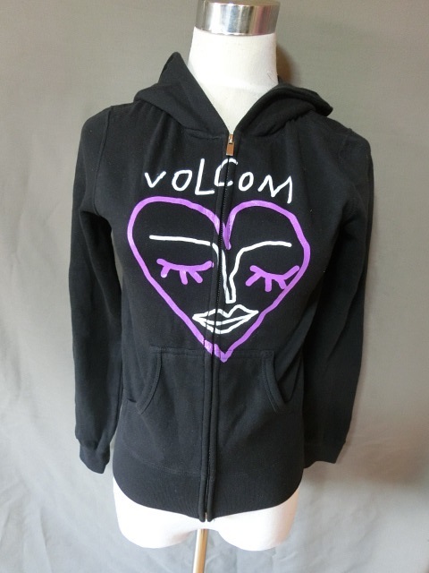 USA購入 人気サーフ系アメカジブランド ボルコム【VOLCOM】アート系プリント入り フルジップパーカーUS XSサイズ BLK拍卖