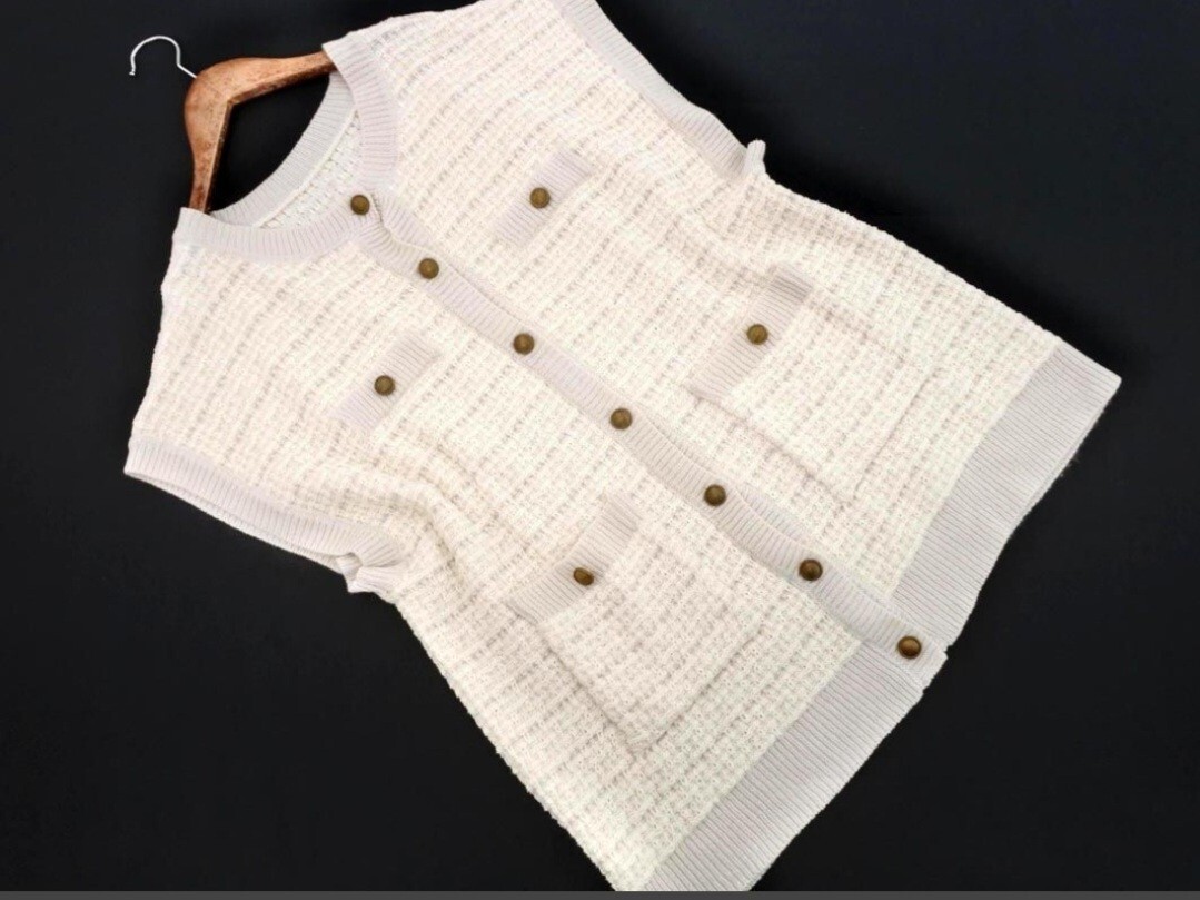 mily bilet ミウィビレット 白 ベージュ系 ツィード風ニット ベスト Lサイズ拍卖