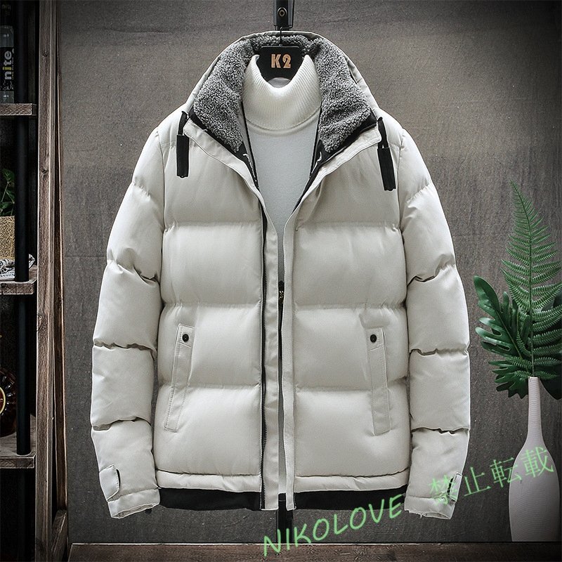 秋冬コート メンズ ダウン綿ジャケット 中綿コート ブルゾン 防風防寒 アウトドア 無地 厚手 カジュアル 大きいサイズ M~4XL AB298拍卖