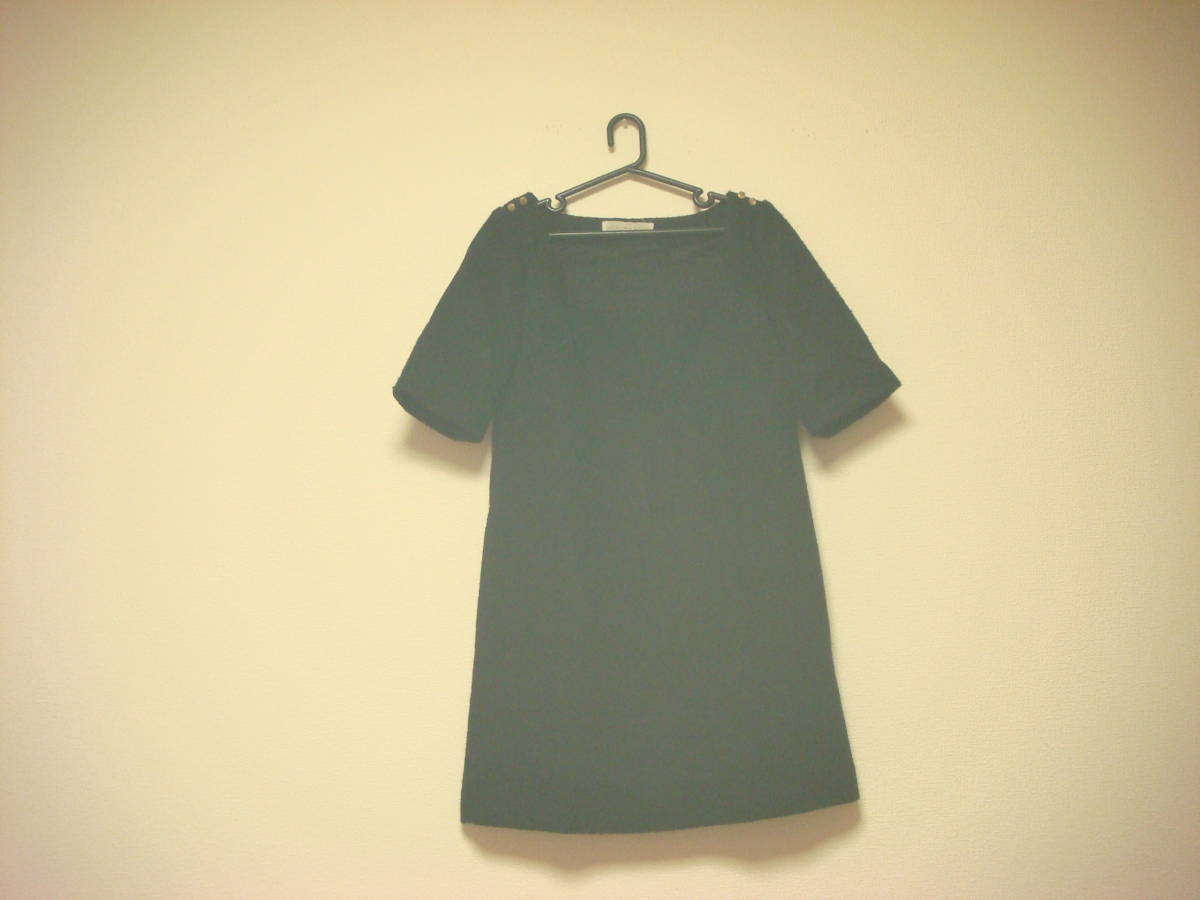 マーキュリーデュオ 厚手ツイード 金ボタン付き チュニック ワンピース 黒拍卖