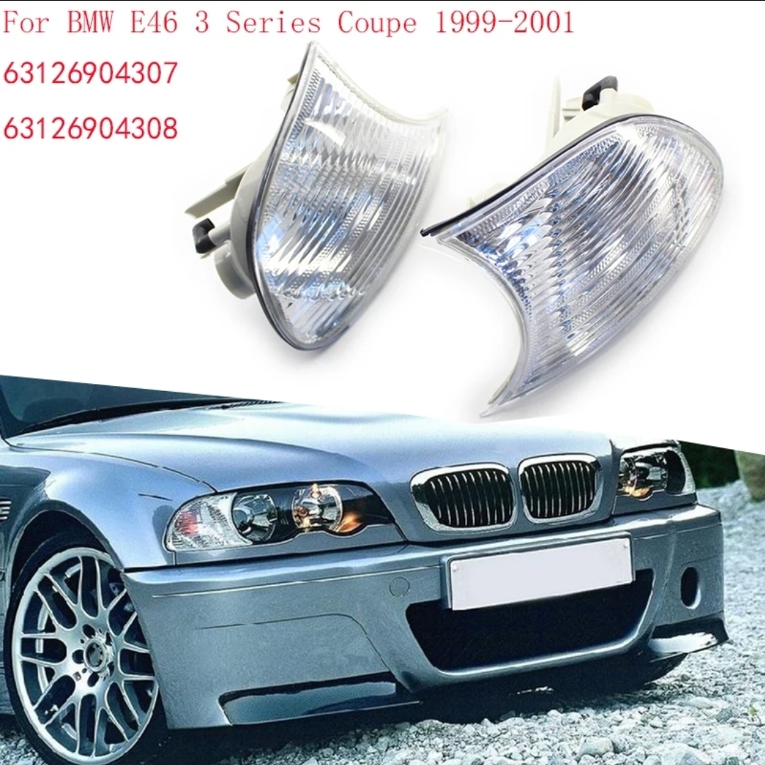 ①BMW 3シリーズ E46 2ドアクーペ/コンバーチブル 交換用 フロントコーナーレンズランプ クリアホワイト ウィンカー 純正適合社外品拍卖