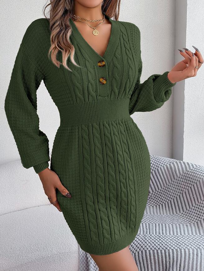 BS1008 レディースワンピース☆大人 sexy  ☆    可愛い ケーブル編み ニット素材   緑拍卖