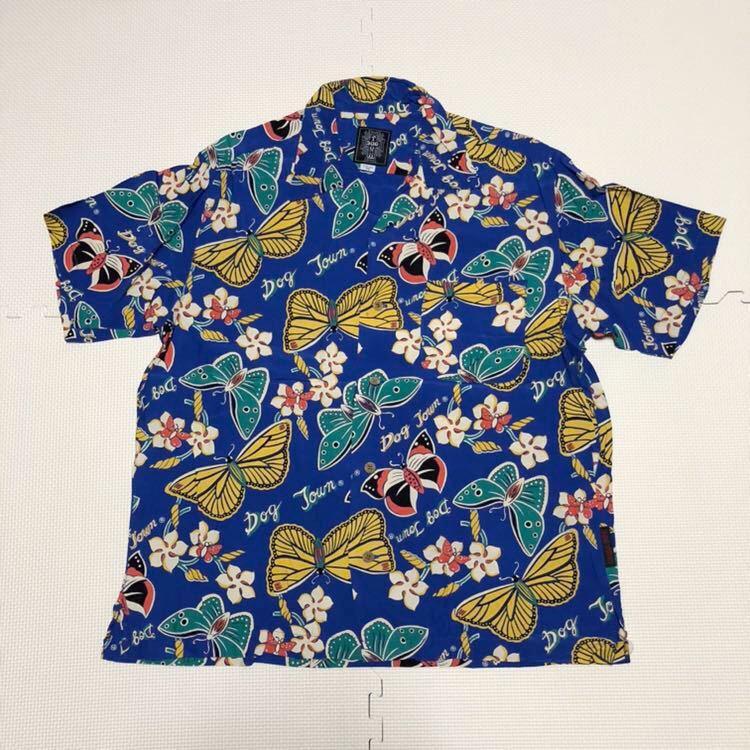 DOG TOWN ドッグタウン 半袖シャツ ガラシャツ 蝶 青 L レーヨン拍卖