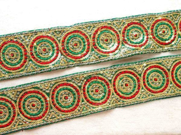 即決 ! 0.5mより インド刺繍テープ スパンコールチロリアンテープ 緑☆エスニック☆ハンドメイド ブレード チチカカ拍卖