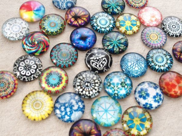 即決 7個 ☆2cm アラビアン ガラスカボション ラウンド☆エスニック オリエンタル拍卖