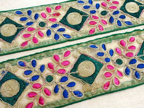 即決 50cmより インド刺繍テープ チロリアンテープ 葉☆カルトナージュ☆ハンドメイド☆手芸用品 インドサリー拍卖