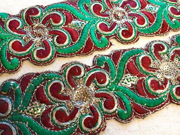 即決 ! 0.5mより スパンコールブレード お花 インド刺繍 エスニック 民族衣装拍卖