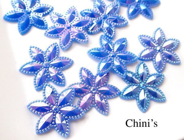 即決 10個 お花 ストーン大 ブルー☆ダンス☆デコ 手芸 カボション デコパーツ拍卖