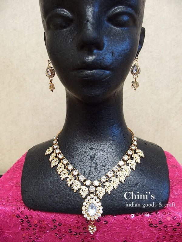 新品 カットストーンピアス ネックレス 2点セット☆エスニック☆ダンス拍卖