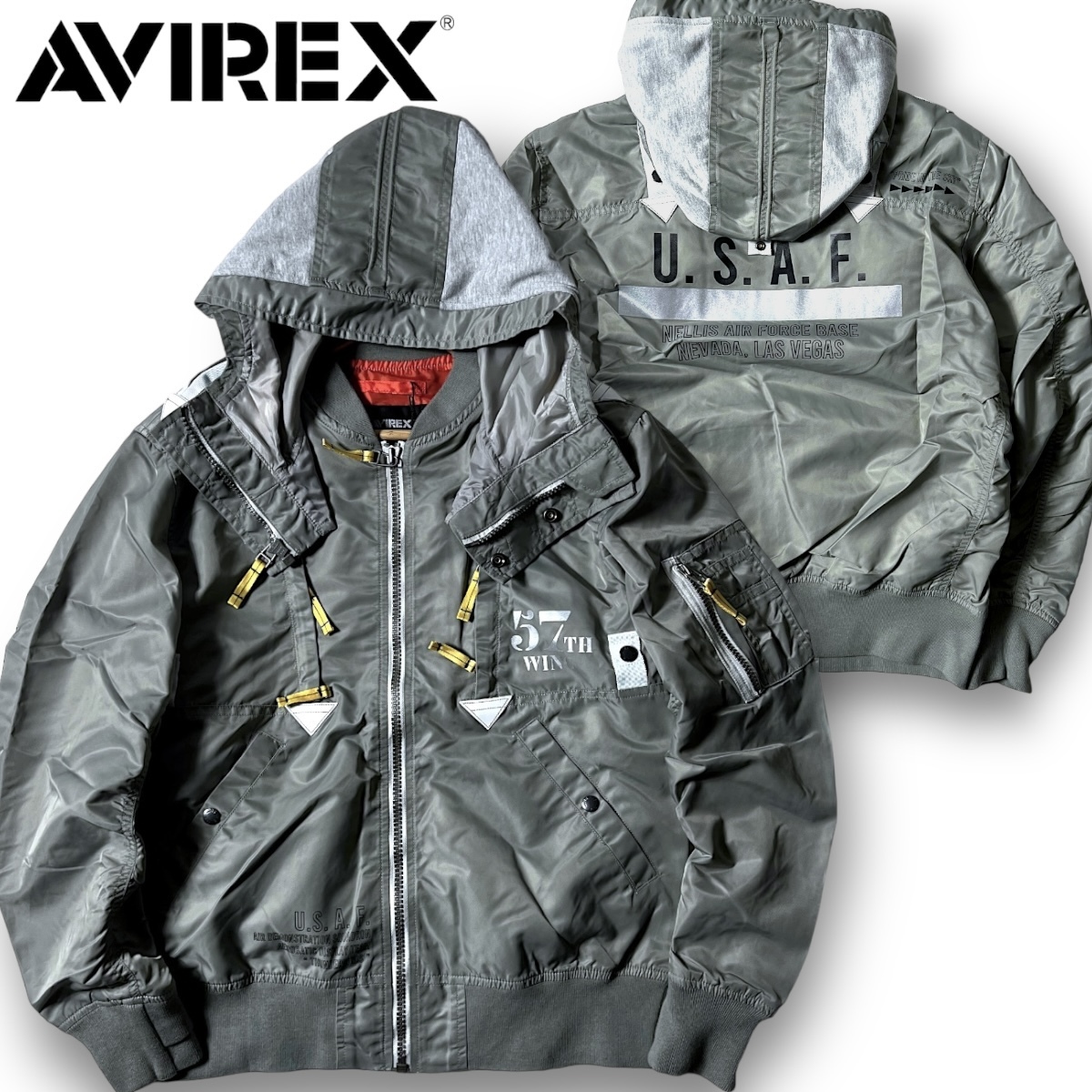 新品 AVIREX アヴィレックス 定3.9万 ヘビーナイロン カスタムフード フライトジャケット ブルゾン MA-1 3152007 L 秋冬 ミリタリー◆B4365拍卖