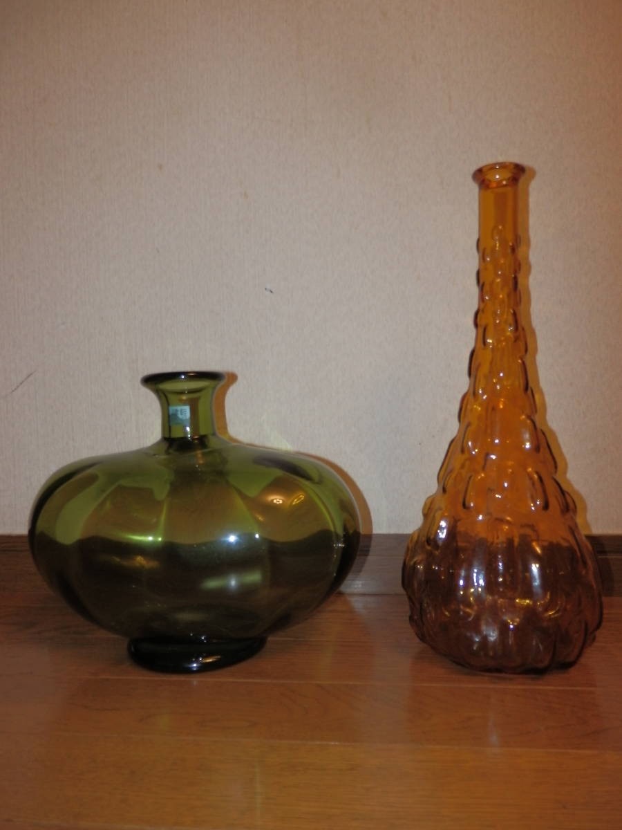保管未使用品★石塚硝子 ADERIA 津軽びいどろ 花器&スペイン製花器 2点セット F拍卖