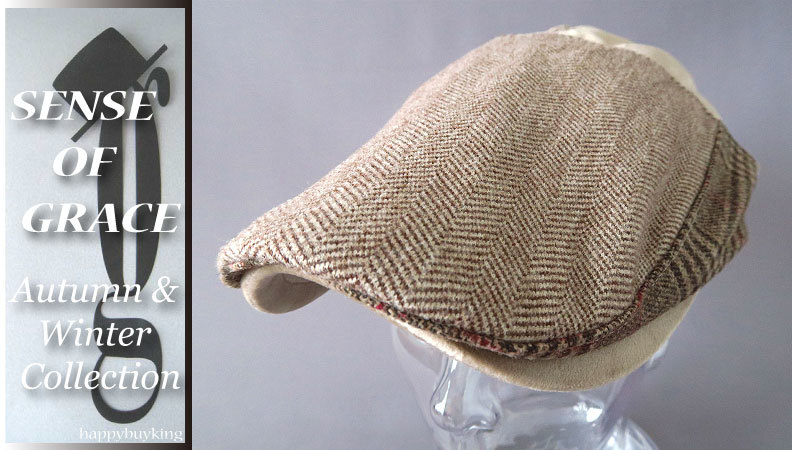 graceグレース★ヘリンボーンツイードセブンハンチング【BE】新品 サイズ調節可能 男女兼用 パッチワーク ベロア コーデュロイ拍卖