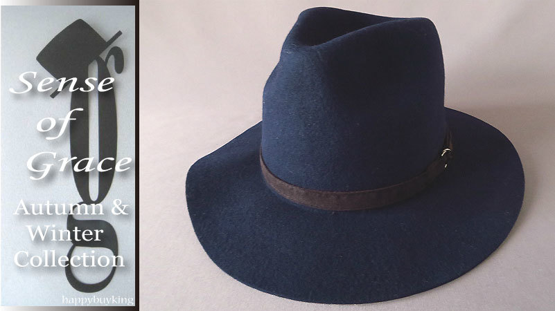 graceグレース★ポケッタブルロングブリムフェルトウールハット【紺】新品 形状記憶加工 折りたたみ可能 サイズ調節可能 男女兼用 つば広拍卖