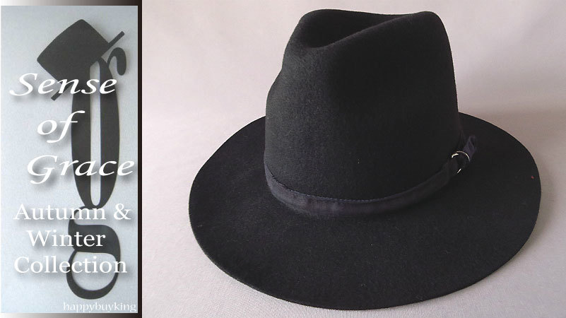 graceグレース★ポケッタブルロングブリムフェルトウールハット【黒】新品 形状記憶加工 折りたたみ可能 サイズ調節可能 男女兼用 つば広拍卖