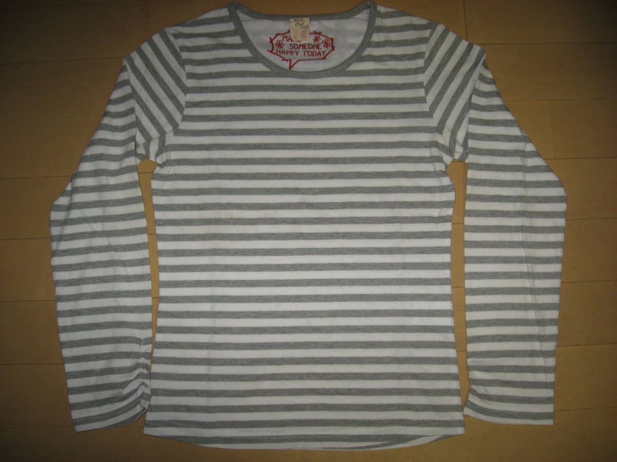 Nicole club kids Tシャツ 150 長袖 ニコルクラブ ボーダー 送195 カットソー 白 グレー拍卖